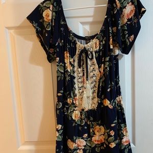 navy blue floral design romper